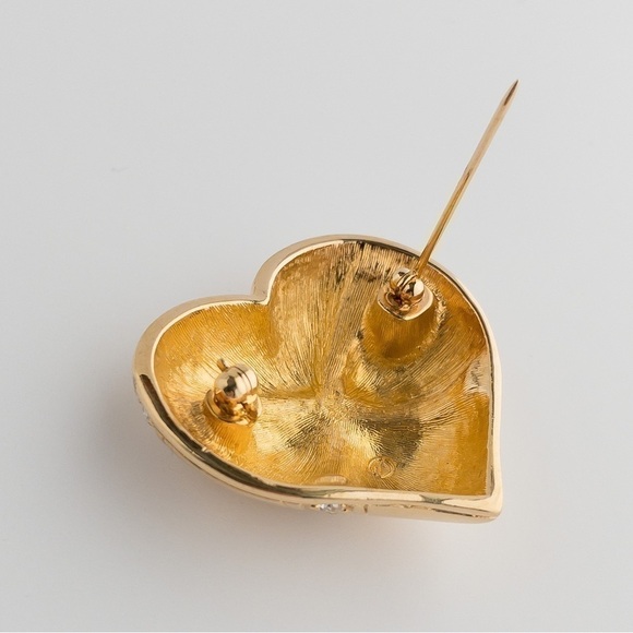 Vintage 1990s Swarovski Gold Heart Brooch – Pave Crystal Pin - Picture 15 of 16